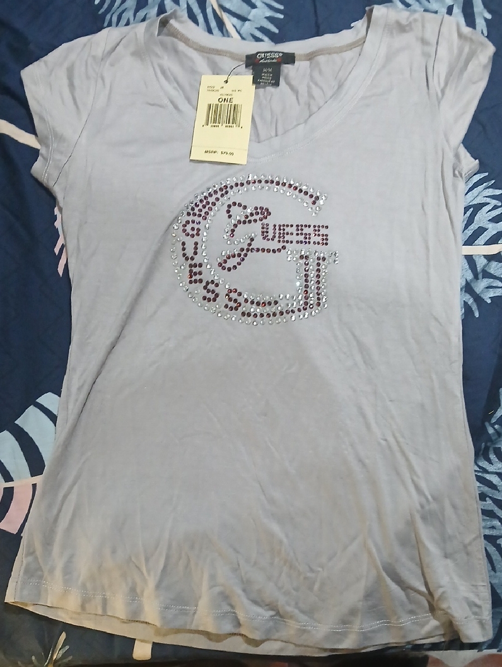 Guess Lavender Short Sleeve Tee with Crystal 'G' Logo